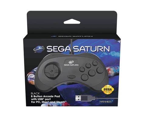 Gamerware Retro Bit Sega Saturn Usb 8 Button Arcade Pad Black For Pc