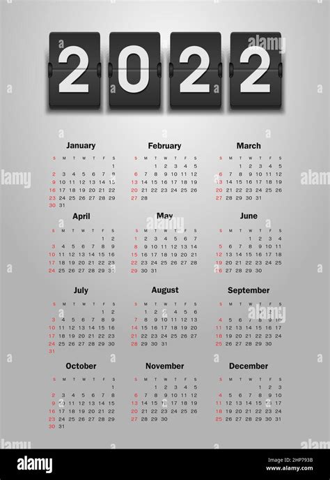 Calendar 2022 Year Week Starts On Sunday Stock Vector Image And Art Alamy