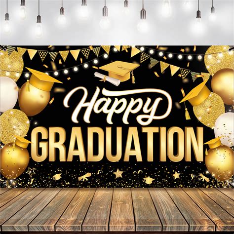 Buy Katchon Happy Graduation Banner Black And Gold Large X Inch Graduation Backdrop