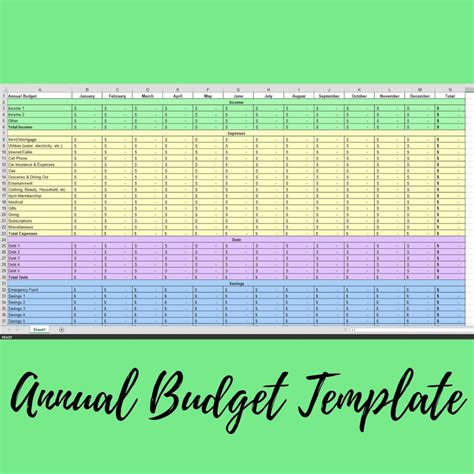 Annual Budget Template Excel Download Etsy