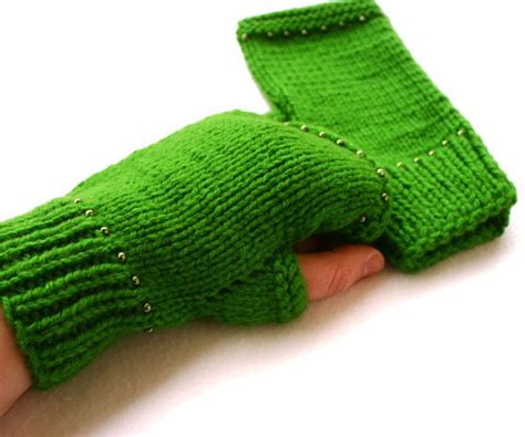 Items Similar To Grass Green Fingerless Mitten With Shimmery Dot Beads