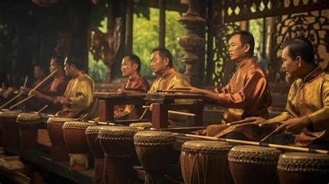 Una Orquesta De Gamelan Tradicional Indonesia Tocando Música