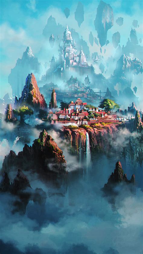 Av36 Cloud Town Fantasy Anime Liang Xing Illustration Art Green Wallpaper
