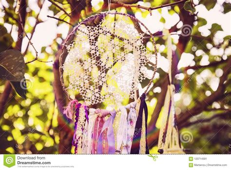 Dream Catchers Hanging In The Garden On Sunset Stock Image Image Of