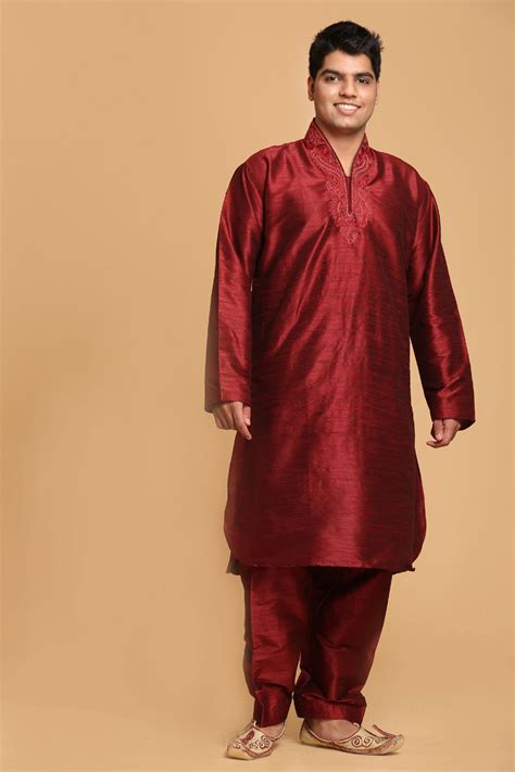 Buy Maroon Dupion Silk Pathani Suit Online 5084 Andaaz Fashion