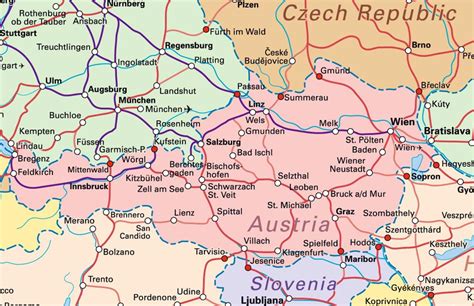 Oostenrijk Landkaart Afdrukbare Plattegronden Van Oostenrijk