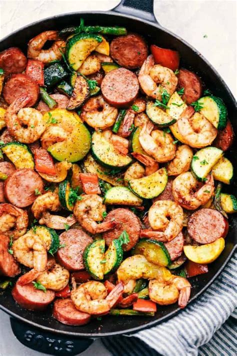 When the onion is almost translucent, about 3 minutes then add. Cajun Shrimp and Sausage Vegetable Skillet | The Recipe Critic