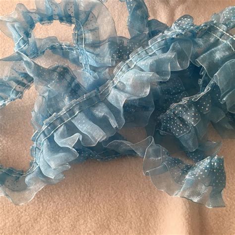 5 Yards 4cm 2 Layer Dot Organza Pleated Gathered Trim Diy Sewing Craft Trim Blue T10 In Lace