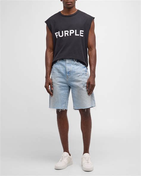 Purple Mens Destroyed Denim Shorts Neiman Marcus