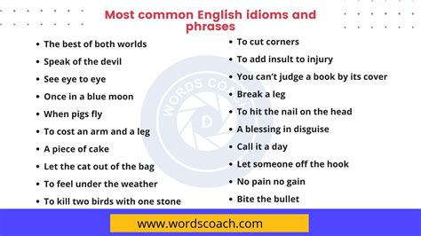 25 Most Common English Idioms And Phrases Word Coach