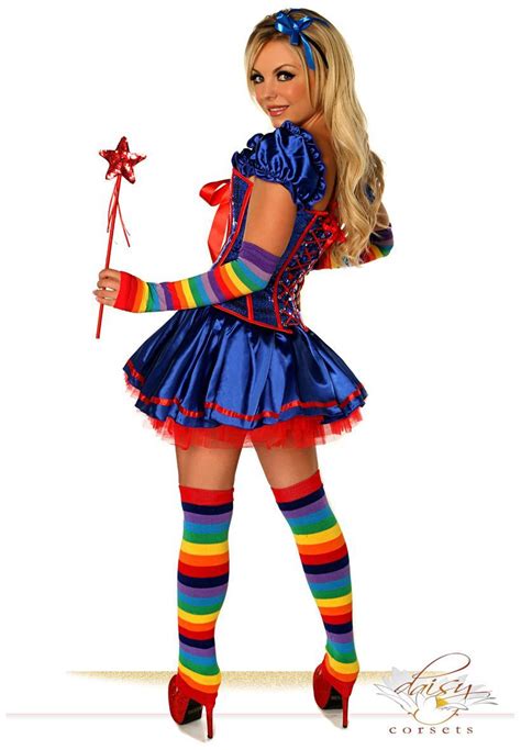 6 pc sexy rainbow girl costume