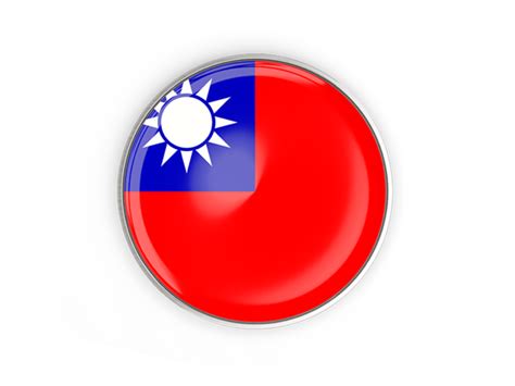 Taiwan has been controlled by various governments and has been associated with various flags throughout its history. Round button with metal frame. Illustration of flag of Taiwan