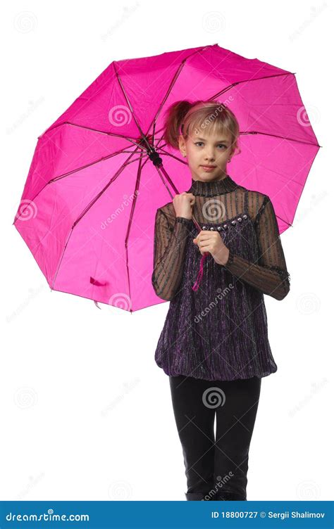 Jolie Fille Avec Le Parapluie Rose Disolement Image Stock Image Du