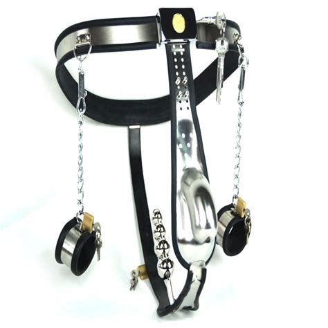 3pcsset Stainless Steel Men Chastity Belt Handcuffs Anal Plug Mans