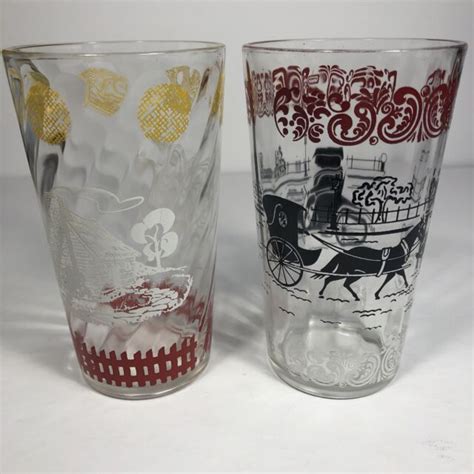 Set Of Vintage Hazel Atlas Drinking Glasses Different Graphics Ebay