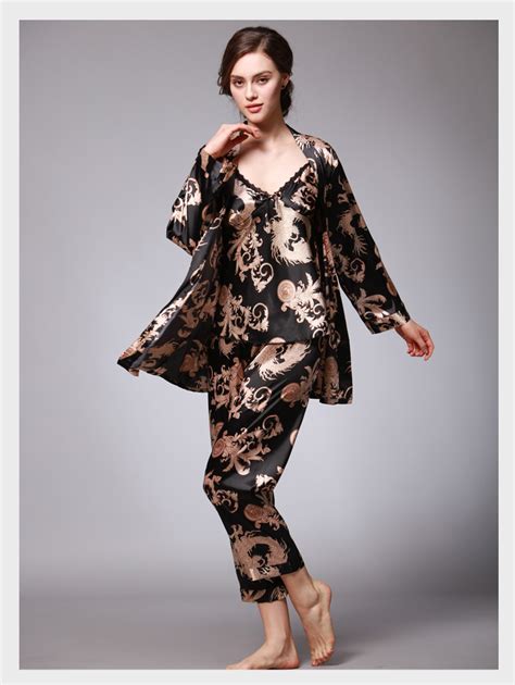 Wholesale Luxury Chinese Dragon Pajama Sets Silk Satin Pajamas Set Sexy Sleepwear Loungewear