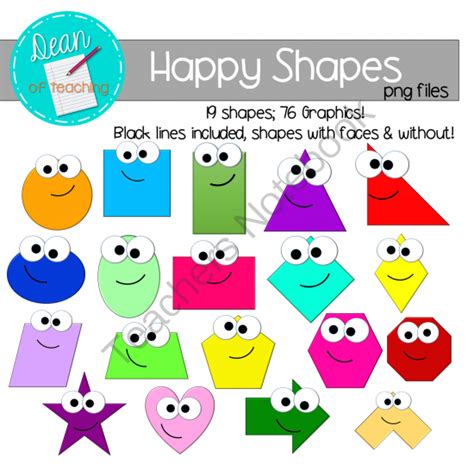 Happy Shapes 2d Shape Clip Art Free Teachers Notebook Free Clip