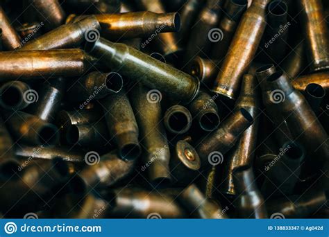 Pile Of Used Rifle Cartridges 762 Mm Caliber Many Empty Bullet Shells