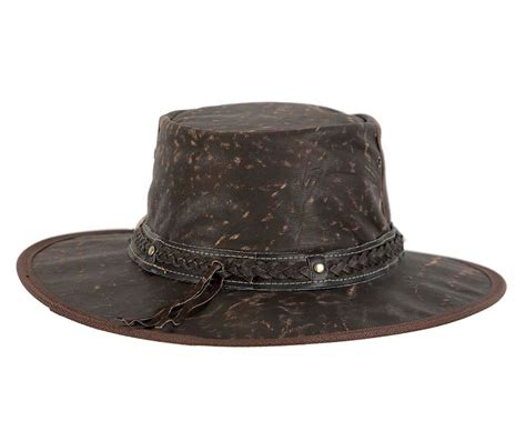 Brown Australian Kangaroo Leather Crushable Outback Jacaru Hat Online