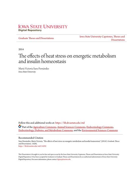 The Effects Of Heat Stress On Energetic Metabolism And Insulin