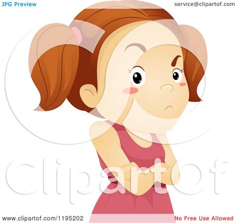 Cartoon Of A Stubborn Brunette Girl With Folded Arms Royalty Free