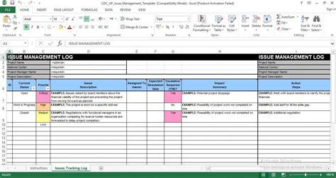 Editable Issue Management Excel Template Project Management Issues Log