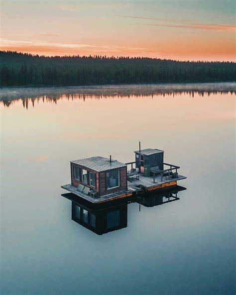 Sauna Raft Floating In The Finnish Wilderness House Boat Floating