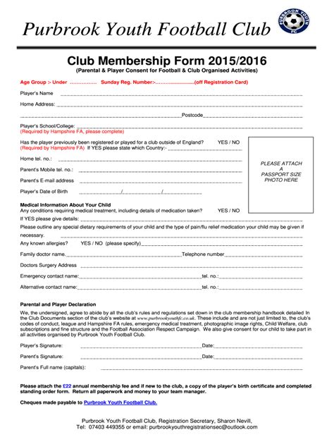 Football Club Membership Form Fill Out And Sign Online Dochub