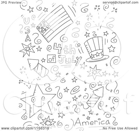 Cartoon Clipart Of A Black And White Collage Of Fourth Of