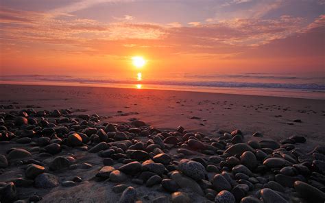 Rocks In Seashore During Golden Hour Hd Wallpaper Wallpaper Flare