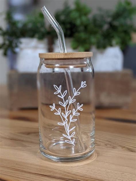 Glass Beer Can Glass Can Glass Iced Coffee Cup Floral Etsy