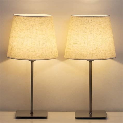 Bedside Table Lamps Set Of 2 Square Desk Lamp Metal Base And Fabric