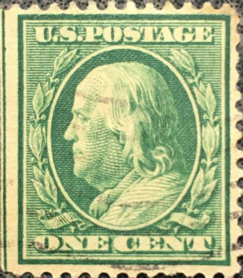 Scott 374 Us 1910 1 Cent Franklin Postage Stamp Perf 12 Vintage