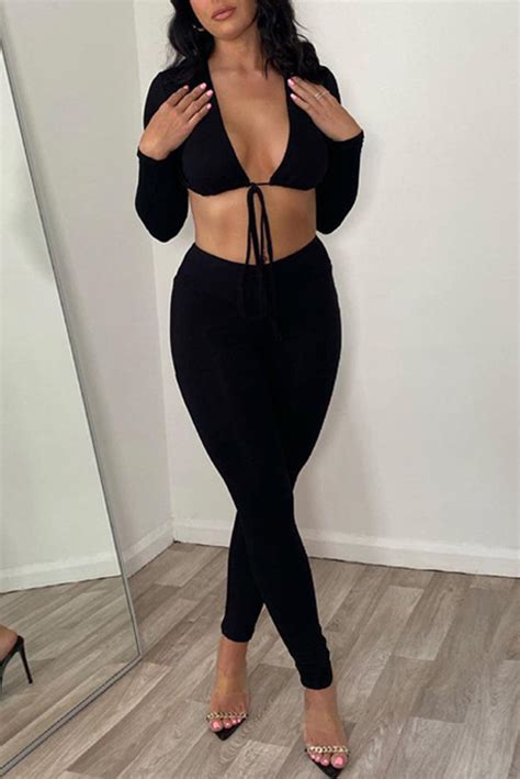 Sexy Solid Hollowed Out V Neck Skinny Jumpsuits