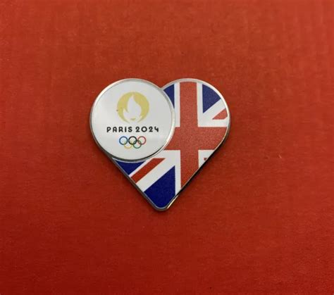 2024 Paris Olympics Pin Badge Flag Heart With Logo Great Britain
