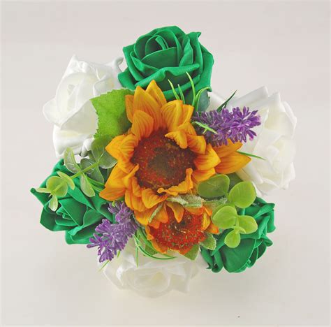 Golden Sunflower Emerald Green And Ivory Rose Zoe Wedding Flower Packag