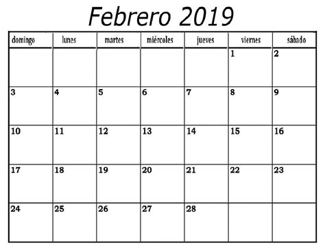 Calendario Febrero 2019 Para Imprimir Pdf Word Excel