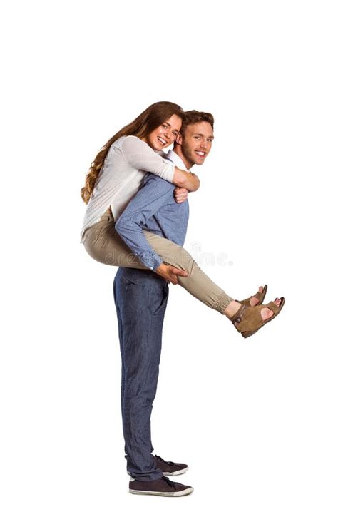 Portrait Of Smiling Man Carrying Woman Stock Photo Image Of Love