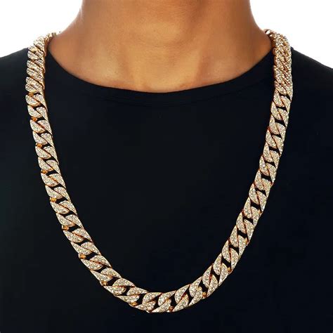 Gold Bling Full Aaa Rhinestone Finish Miami Cuban Necklaces And Bracelets
