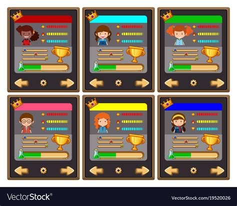 Card Game Template With Characters And Buttons Vector Image