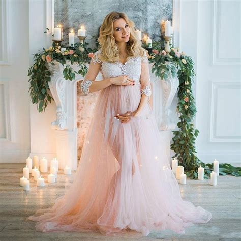 2019 Pink Pregnant Women Wedding Dresses Split Half Sleeves V Neck Lace