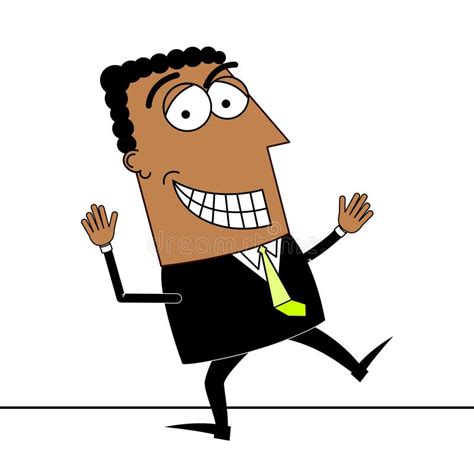 Black Smiling Cartoon Businessman With A Tie White Background Stock