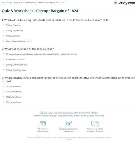 Quiz And Worksheet Corrupt Bargain Of 1824