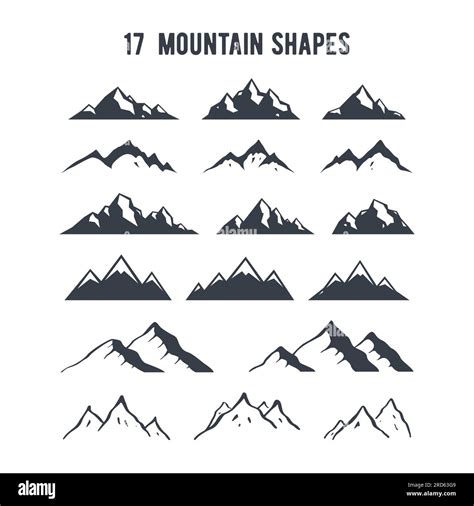 Set Of Hand Drawn Mountain Silhouettes Mountains Peaks For Creating