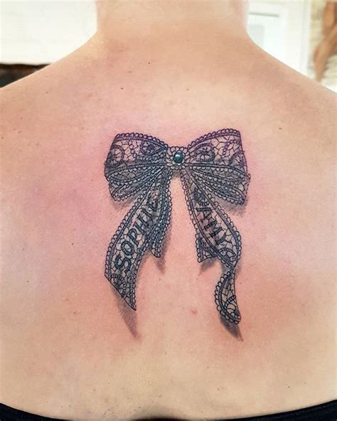 Custom Lace Bow Tattoo Done With Her Daughters Names And Her Mothers Ashes In The Ink What An