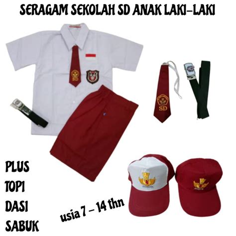 Jual Set Lengkap Seragam Sd Merah Putih Pendek Kelas 1 Sampai 14 Tahun