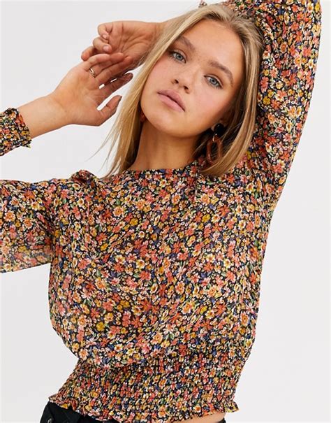 Only Ditsy Floral Blouse With Smocked Waist Asos Ditsy Floral