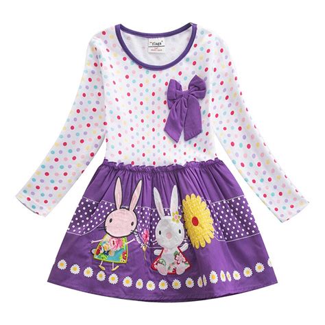 Jumping Meters Cartoon Girls Dresses Cotton Long Sleeve Baby Clothes
