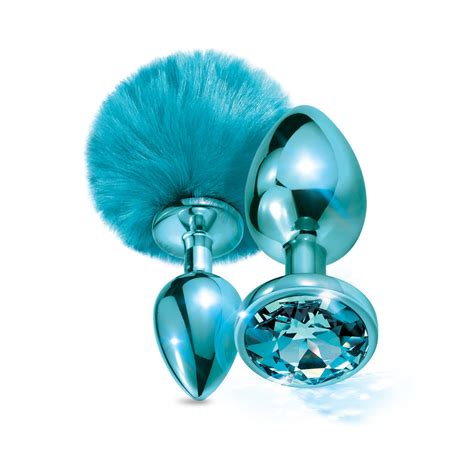 Nixie Metal Butt Plug Set Pom Pom And Jewel Inlaid Metallic Blue