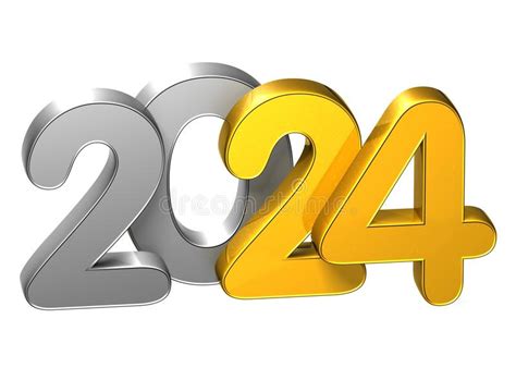 3d Gold Number New Year 2024 On White Background Stock Illustration